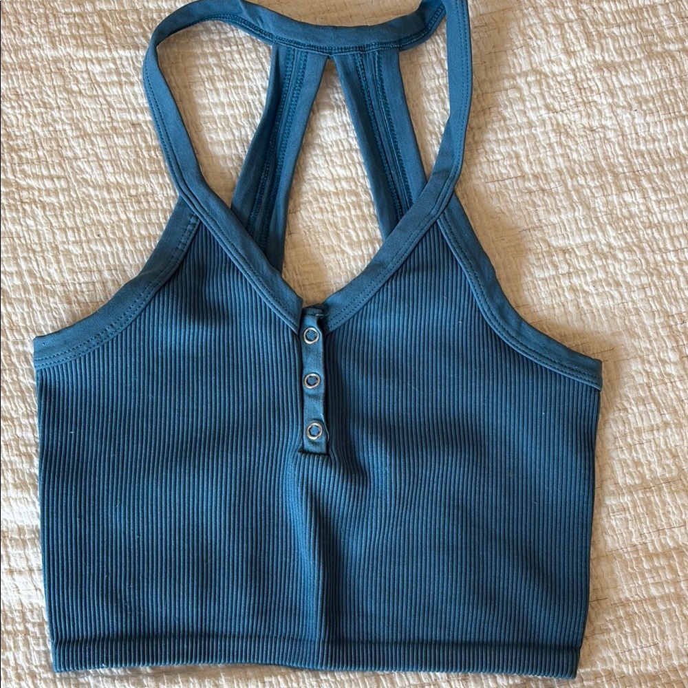 Teal Ribbed Crop Top